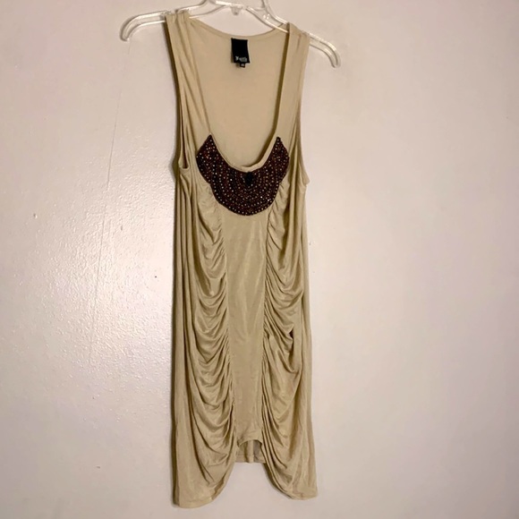 Faith connexton beaded Rouched long cream tan top medium - Picture 1 of 7